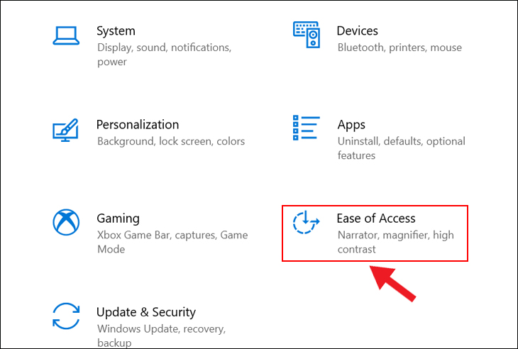 Chọn Ease of Access