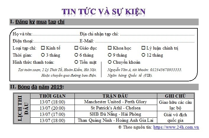 Thực hành chứng chỉ tin học bài 6: Tin tức và sự kiện