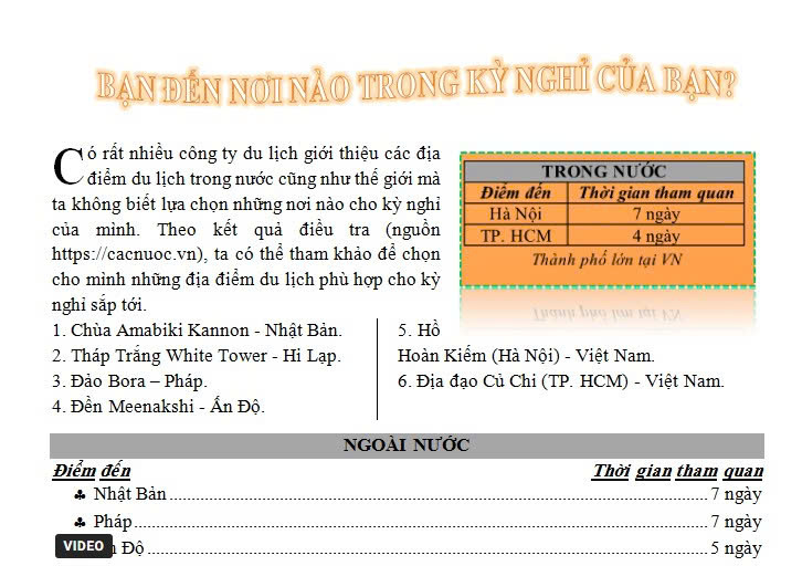 Thực hành chứng chỉ tin học bài 7: Bạn đến nơi nào trong kỳ nghỉ